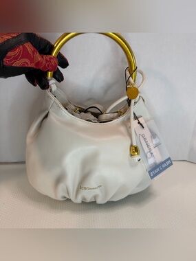 BCBGeneration Cream Hobo Satchel with Gold Ring Handle